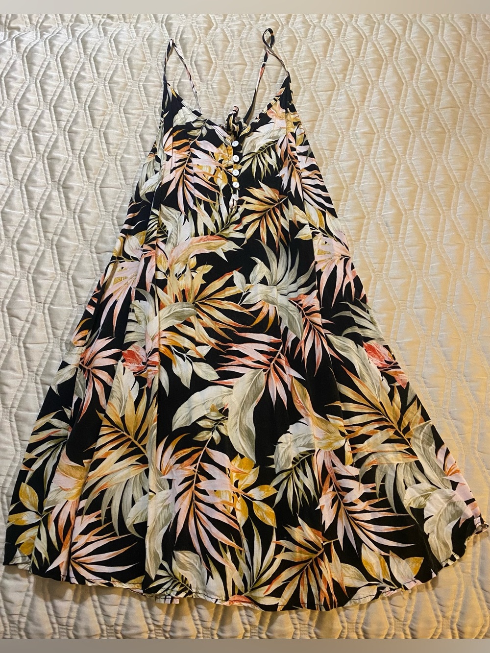 Rip Curl Black Sundress with Peach and Yellow Leaf Print